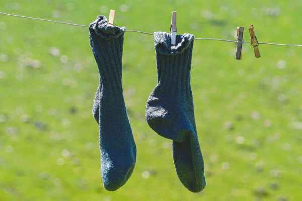 pair of blue socks hanging